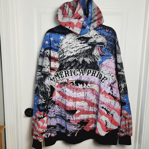 Club Chaos Hoodie 2X Sweatshirt Zip American Pride Flag Eagle Patriotic AOP Y2K - Picture 7 of 13